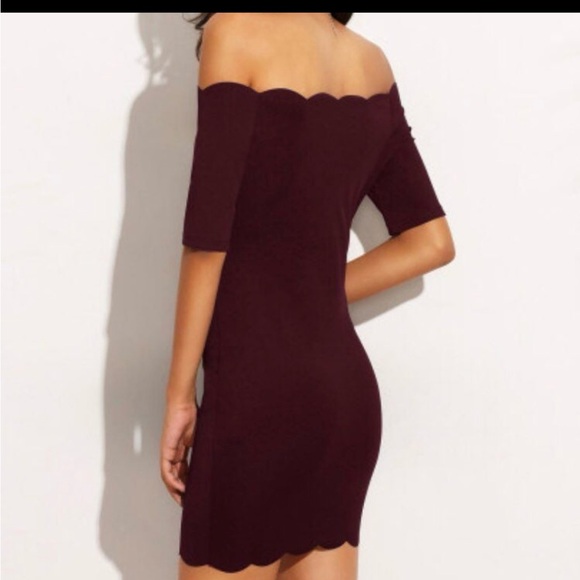 Elegant Off-Shoulder Burgundy Dress - Picture 2 of 3